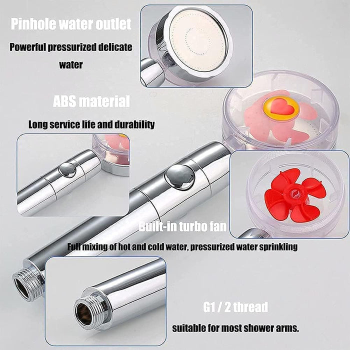 Handheld Propeller Shower Head Turbocharged with Filters, Hydro Jet Shower Head Turbo Spa, 360 Degrees Rotating Shower Head with Turbo Fan and Pause Switch (Golden)