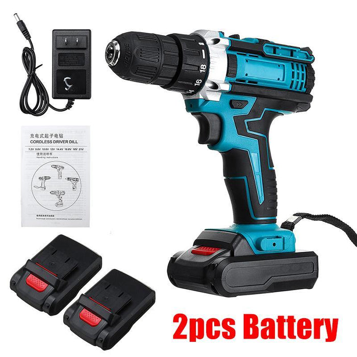 48V Electric Drill Driver Power Drills W/ 1 Or 2 Battery LED Light 18 + 2 Speed Forward/Reverse switch