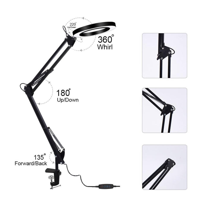 DANIU Lighting LED 5X 740mm Magnifying Glass Desk Lamp with Clamp Hands USB-powered LED Lamp Magnifier with 3 Modes Dimmable