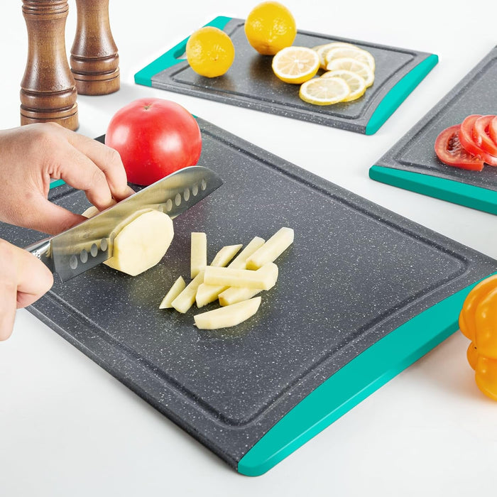 Extra Large Cutting Boards, Plastic Cutting Boards for Kitchen (Set of 3) Cutting Board Set Dishwasher Chopping Board with Juice Grooves Easy-Grip Handles, Turquoise,