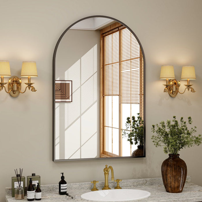 24"X 36" Bathroom Mirror Wall Vanity Arched Mirror, Black