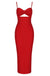 Fashion Waist Hollow Design New Sexy Solid Color V-Neck Halter Celebrity Party Club Bandage Long Dress