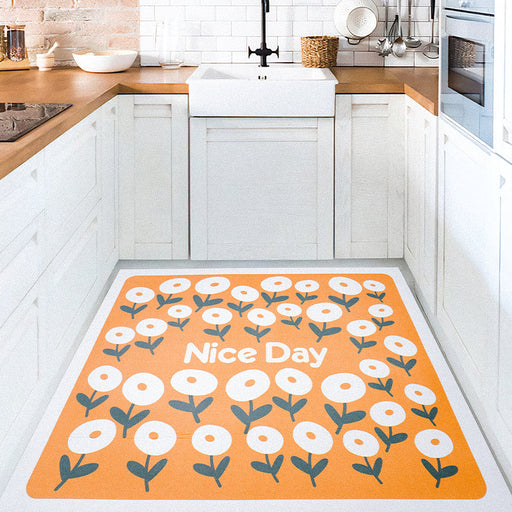 White Flower and Yellow Ground Kitchen Mat