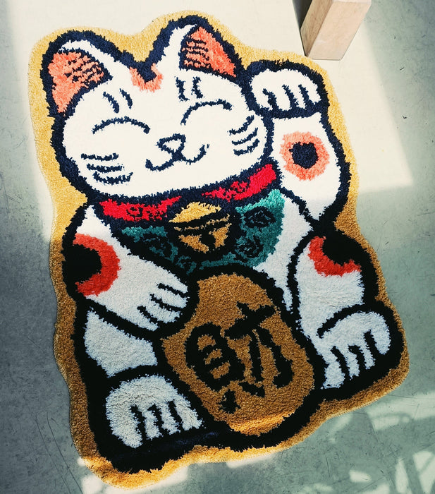 Feblilac Japanese Style Fortune Cat Bathroom Mat 70x93cm