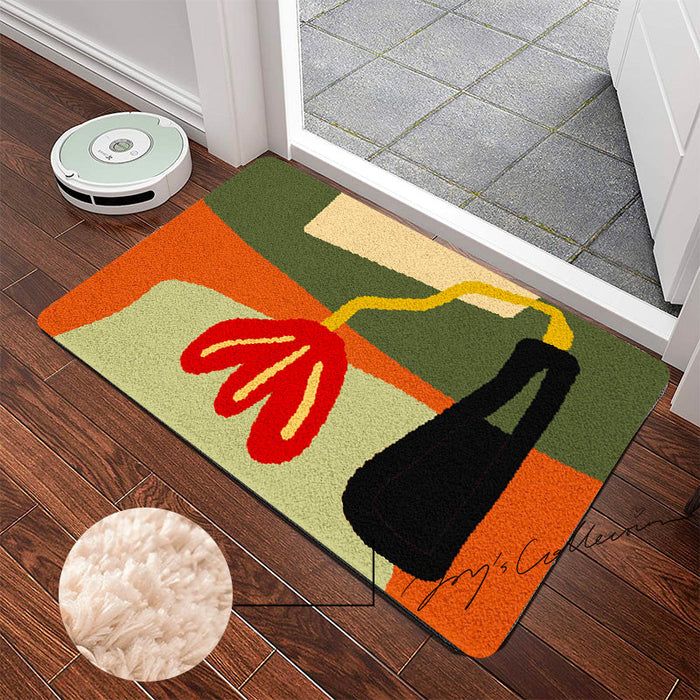 Feblilac Red Flower and Vase Tufted Bath Mat