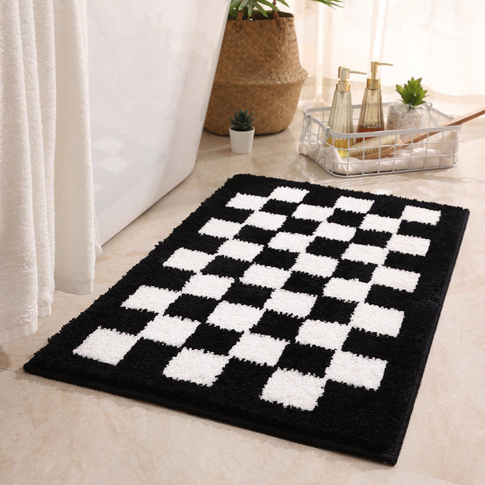 Feblilac Smog Blue and White Checkerboard Ultra Soft Bathroom Rug