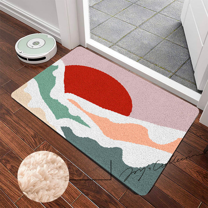 Feblilac Snow Mountain and Red Sun Tufted Bath Mat