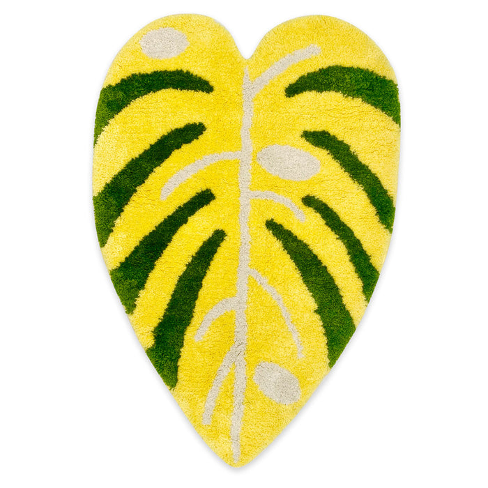 Feblilac Soft Yellow and Green Leaves Bathroom Rug, Heart-Shape Mat, Gift Idea