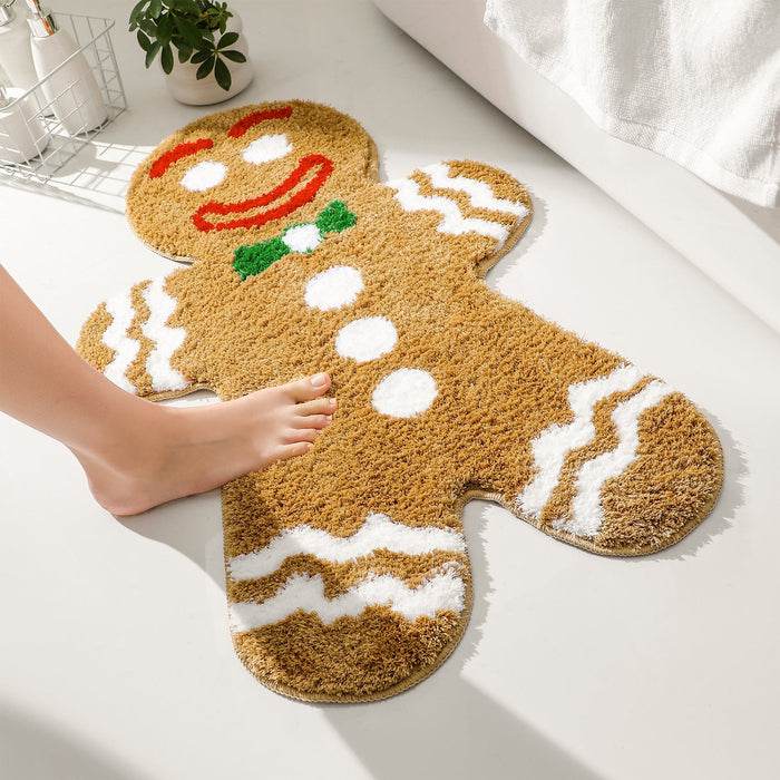 Cute Ginger Man Bath Mat, Gingerbread Man Cookies Bathroom Rug, 50x80cm / 19"x31"