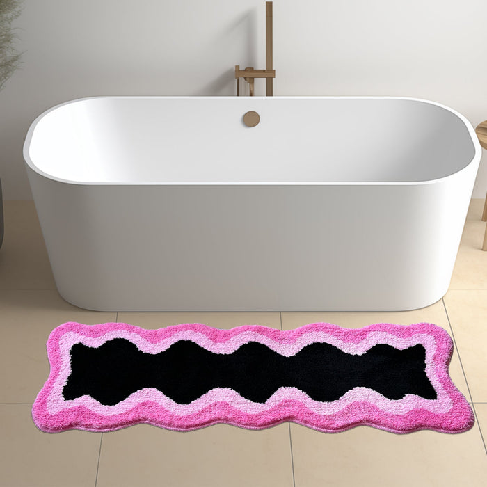 Feblilac Black Pink Wave Bedroom Rug Long Runner, Rug for Bedside Bathroom, Water Absorbent Non-Slip Area Rug Mat for Home Decor