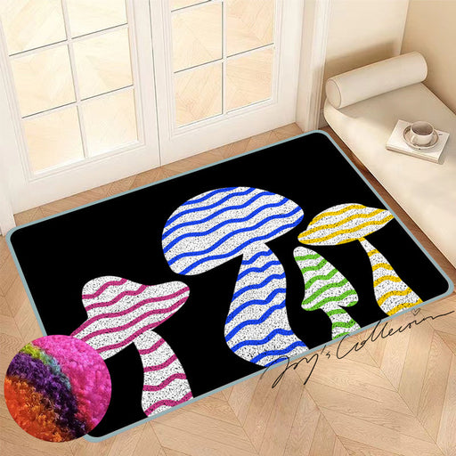 Feblilac Black Background Color Mushroom Nylon Door Mat