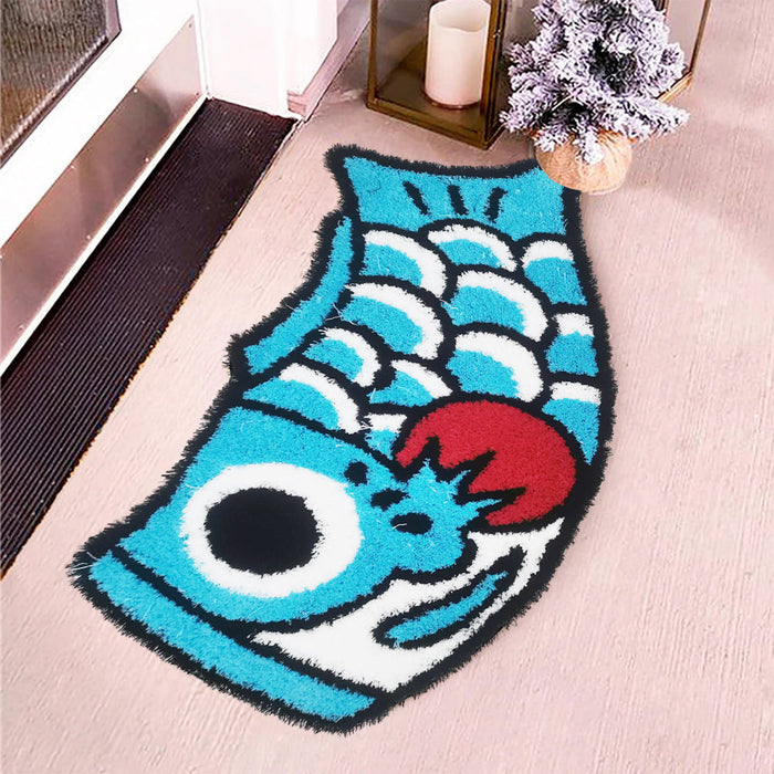 Feblilac Cute Light Blue and Red Koi Fish Bath Mat