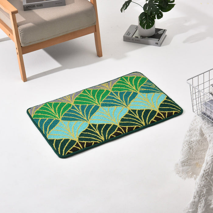 Feblilac Golden and Green Ginkgo Leaf Tufted Bath Mat