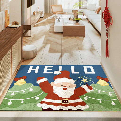 Feblilac Santa Claus and Christmas Tree PVC Coil Door Mat