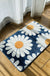 Feblilac Nave Blue Daisy Bath Mat Set, Flower Floral Bathroom Rug Set, Toilet Cover Mat