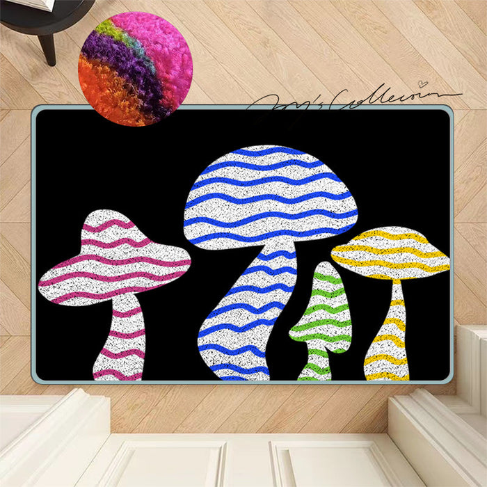 Feblilac Black Background Color Mushroom Nylon Door Mat