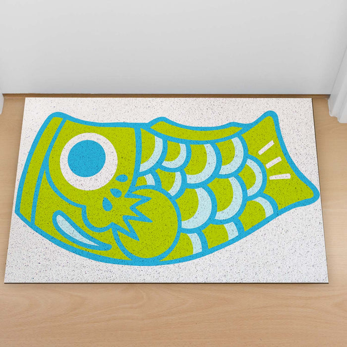 Feblilac Teal Japanese Koi PVC Coil Door Mat