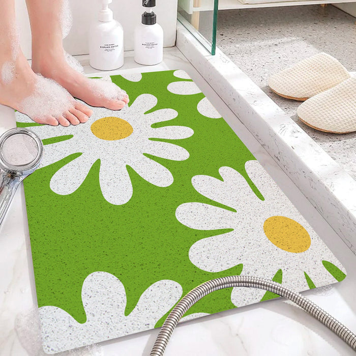 Feblilac Green Background Irregular Daisy PVC Coil Bathtub Mat and Shower Mat @Frank’s design