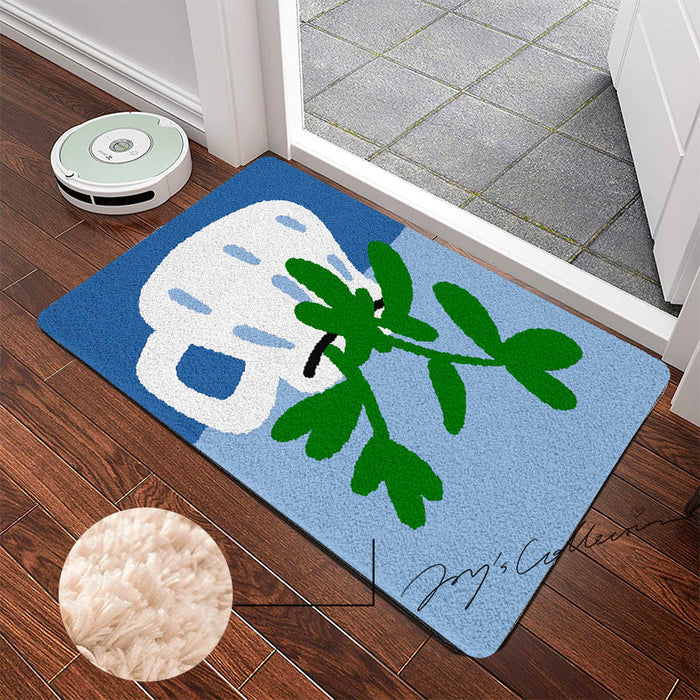 Feblilac White Vase and Greenery Tufted Bath Mat