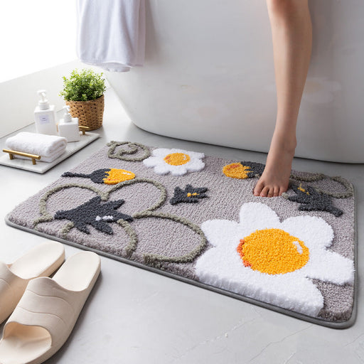 Feblilac Grey Leaves and Flower Bath Mat