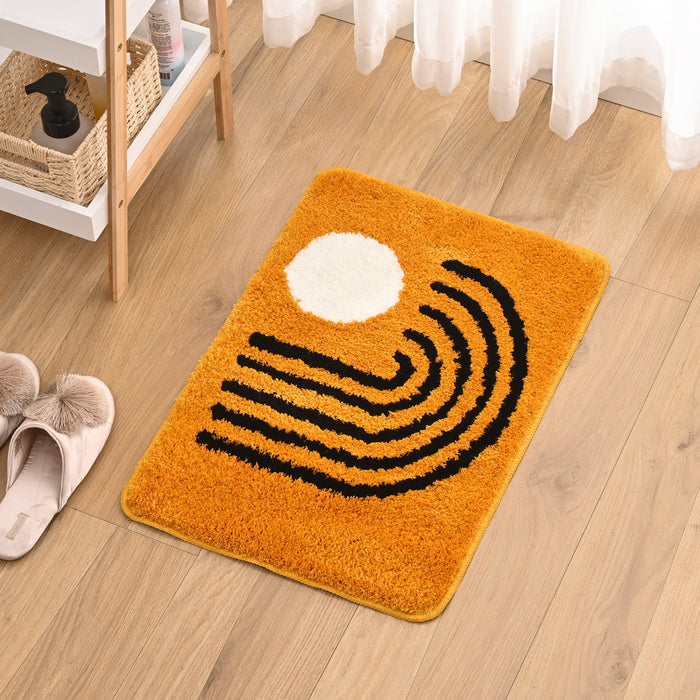 Feblilac Orange Sun Curves Tufted Bath Mat Mom‘s Day Gift