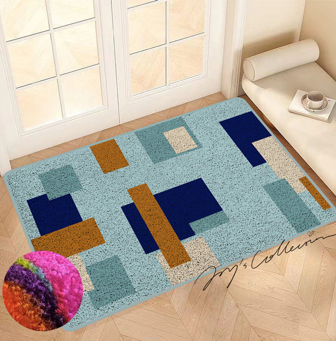 Feblilac Blue and Brown Squares Geometric Nylon Door Mat