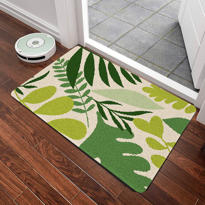 Feblilac Green Tropical Plant Leaves Tufted Bath Mat