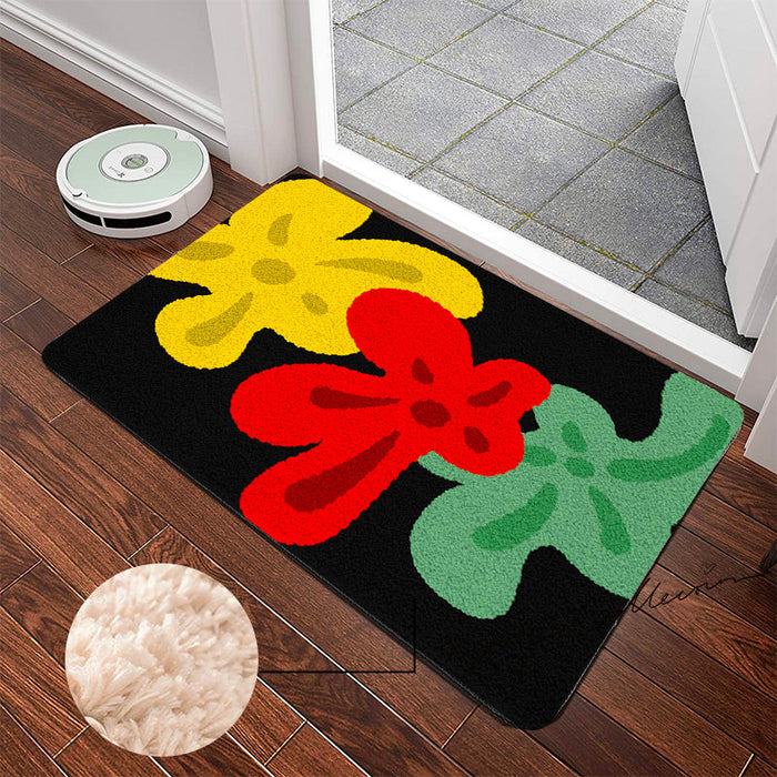 Feblilac Red Yellow and Green Three Flowers Tufted Bathmat