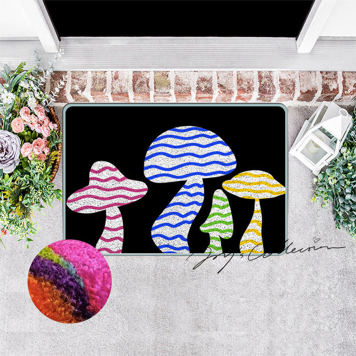 Feblilac Black Background Color Mushroom Nylon Door Mat