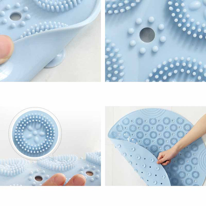 Feblilac TPE Blue/Green/Pink/Grey Drain Holes and Suction Cups Tub Rug, Anti Slip Massage Bathtub Mats