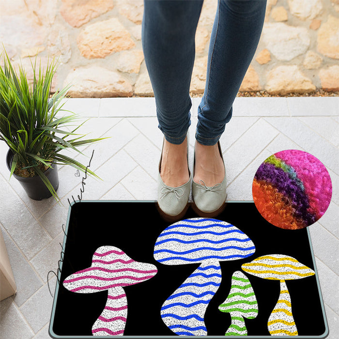 Feblilac Black Background Color Mushroom Nylon Door Mat