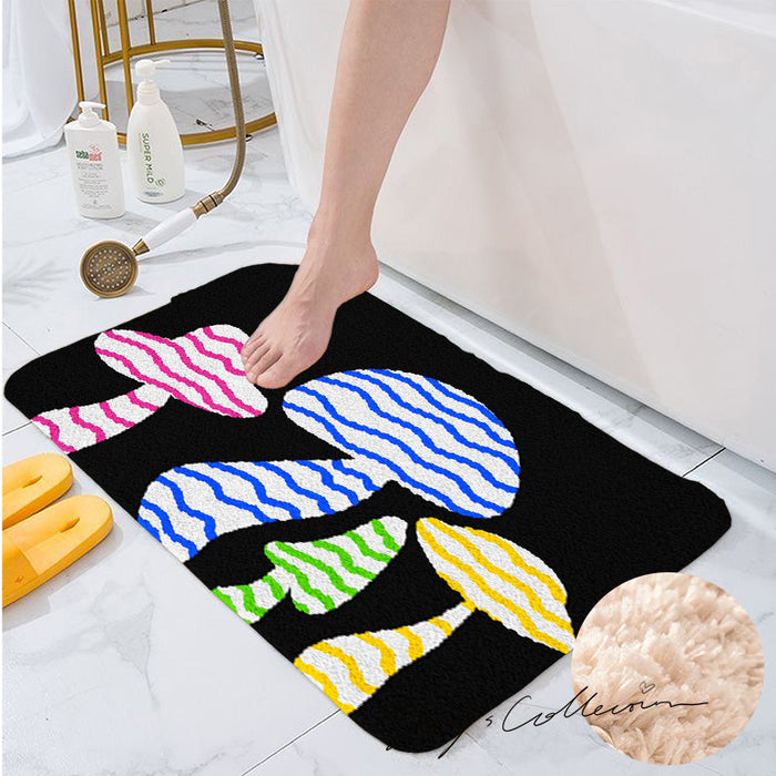 Feblilac Black Background Color Mushroom Tufted Bath Mat