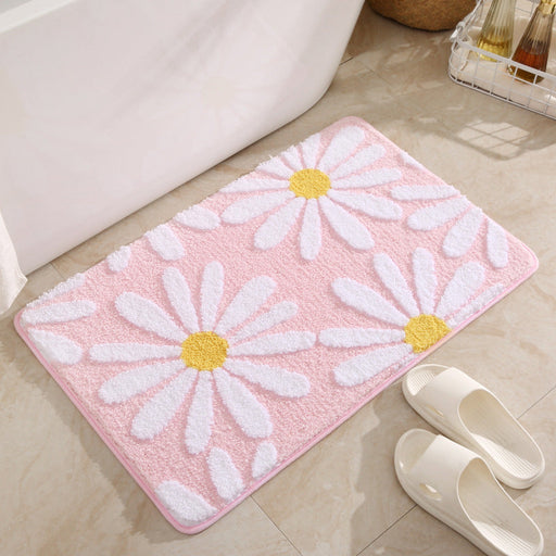 Feblilac Cute Daisy Bathmat, Pink/Blue/Green/Beige/Grey Floral Bathroom Rug