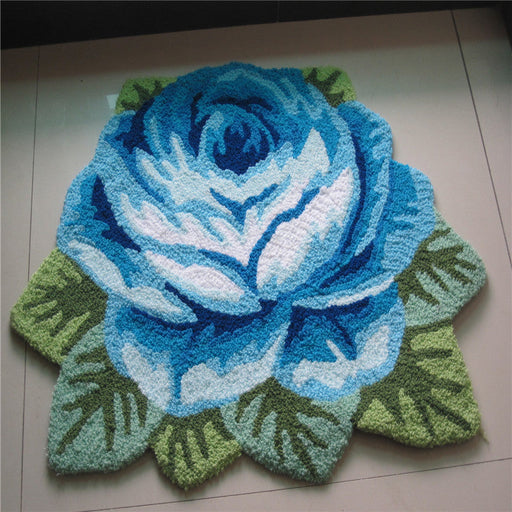 Feblilac Pink Blue Rose Tufted Bathmat