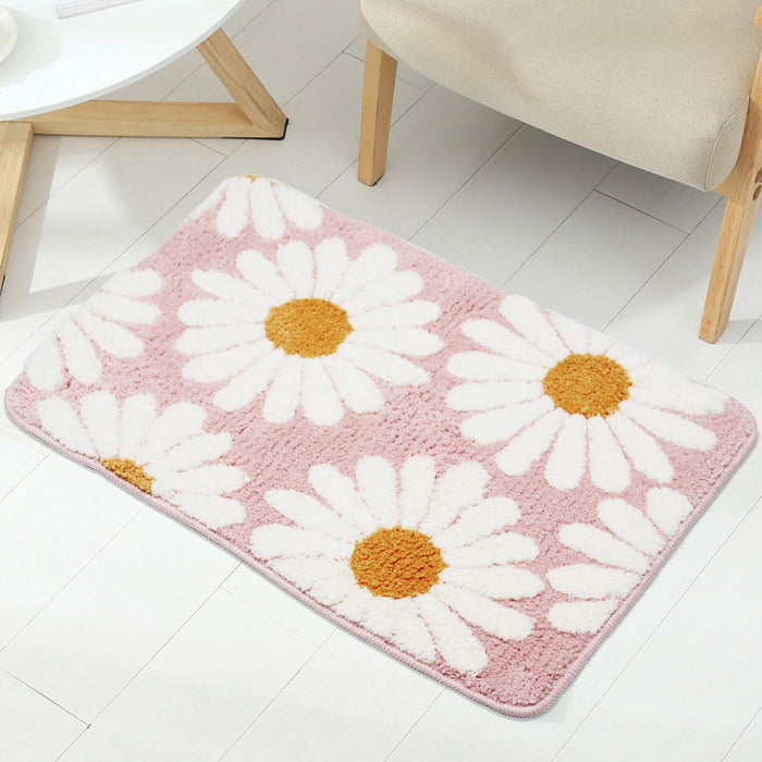 Feblilac Pink Daisy Bath Mat, Flower Floral Bathroom Rug