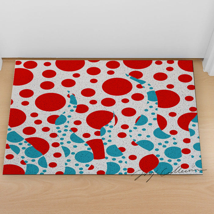 Feblilac Red and Blue Polka Dot PVC Coil Door Mat