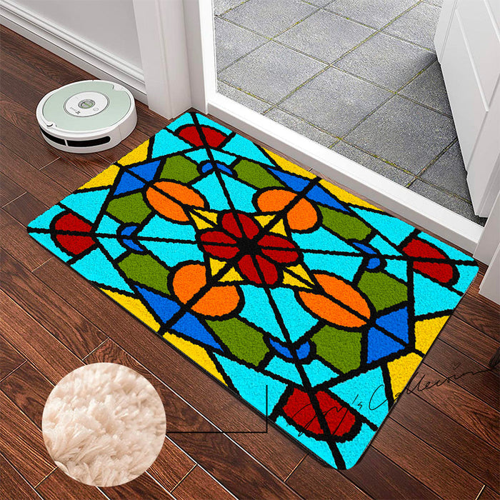 Feblilac Baroco Style Glasses Geometric Tufted Bath Mat