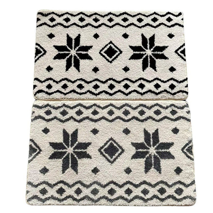 Feblilac Black and Grey Flower Geometric Pattern Ultra Soft Bathroom Rug