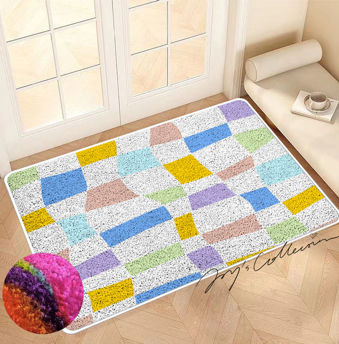 Feblilac Colorful Distorted Square Geometric Nylon Door Mat