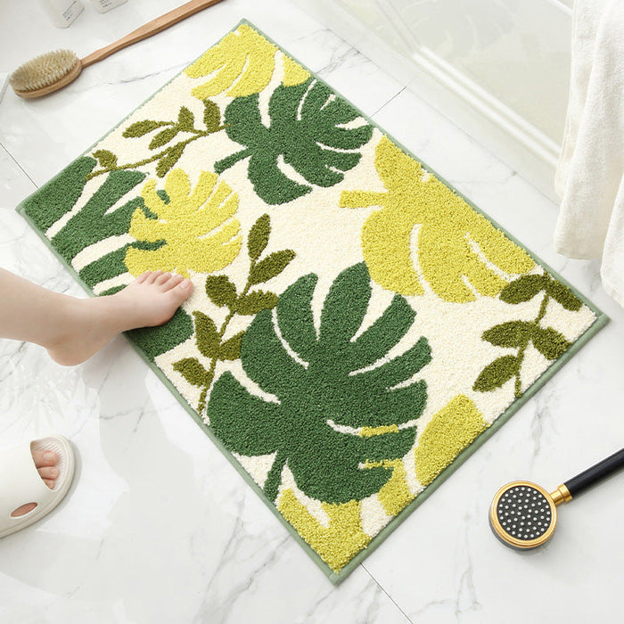 Feblilac Yellow Brown and Green Leaves Forest Bath Mat