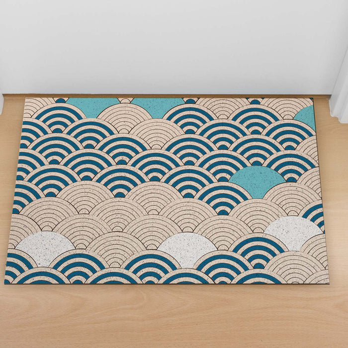 Feblilac Yellow and Blue Waves PVC Coil Door Mat