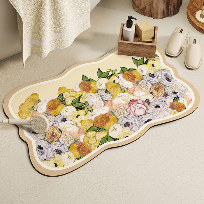 Feblilac Flowers Oil Painting Diatomaceous Earth Bathmat