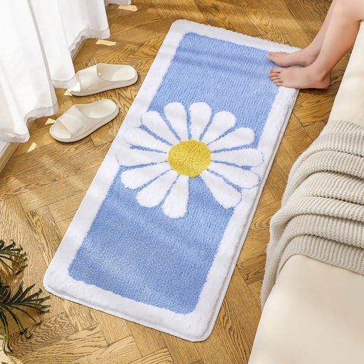 Feblilac Blue/Green/ Grey Daisy Runner Mat for Bedroom Bathroom, 50x120cm / 20"x47"