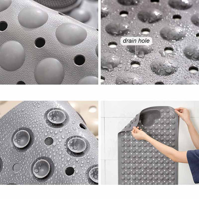 TPE Blue/Grey/Khaki/White Drain Holes and Suction Cups Tub Rug, Anti Slip Massage Bathtub Mats