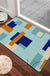 Feblilac Blue and Brown Squares Geometric Tufted Bath Mat