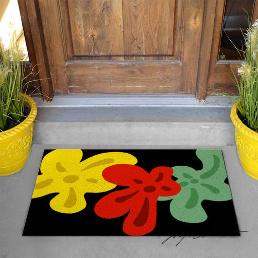 Feblilac Red Yellow and Green Three Flowers PVC Coil Door Mat