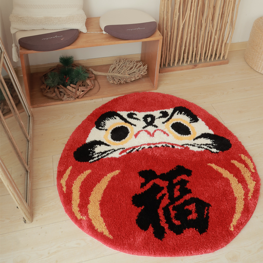 Feblilac Japanese Style Round Daruma Bathmat Area Rug 35.4"x36.2", 90cmx92cm