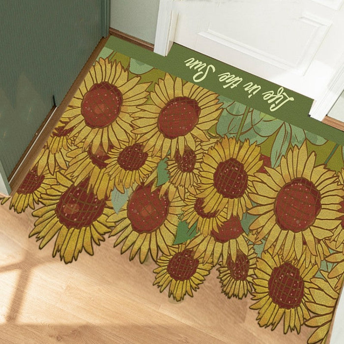 Feblilac Sunflowers And Green Leaves PVC Leather Entrance Door Mat