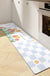 Feblilac Blue and White Grid and Tulip PVC Leather Kitchen Mat