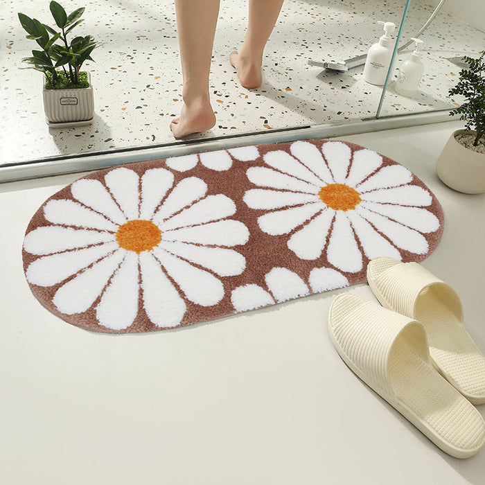 Feblilac Oval Colorful Daisy Tufted Bath Mat